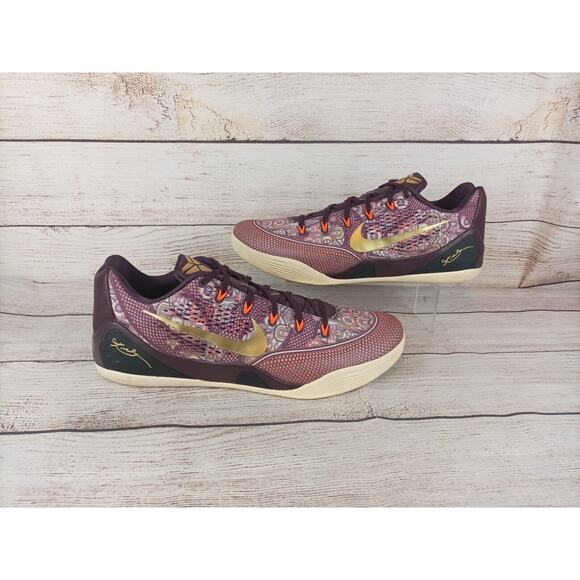 Nike Mens Sz 18 Kobe 9 EM Silk Sneakers Burgundy Gold 646701-676 - Picture 1 of 9